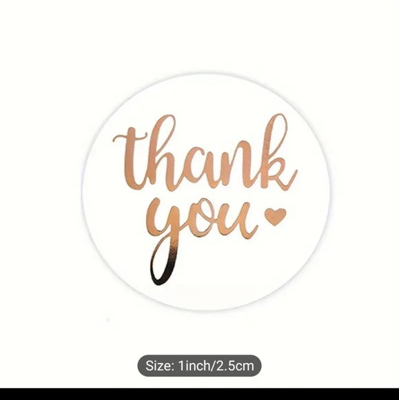 1" Round Thank You Stickers roll of 500 Gold Lettering Sellers, Brides, Business - Picture 6 of 8